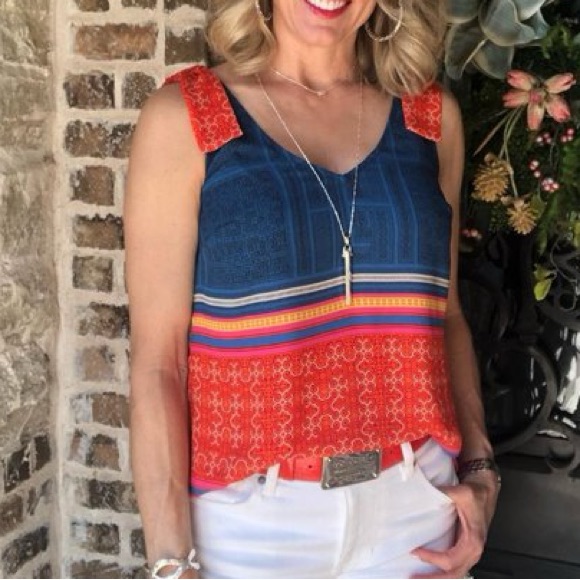 Cabi 5787 Nomad Top Colorful Red Orange Blue